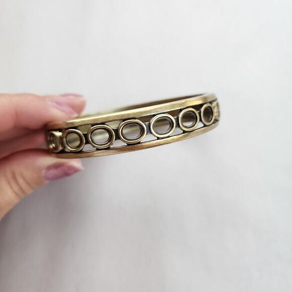 Heidi Daus Bangle Bracelet Hinge Old Gold Bronze Cognac Pearl Everyday elegance - Picture 7 of 12